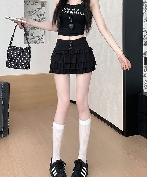 WEGO(ウィゴー)の「WEGO/インナーパンツ付きフリルショートパンツ(その他パンツ・レディース・グレー/ブラック・MEDIUM/LARGE)」の12枚目の写真