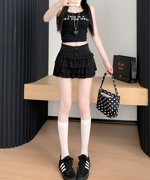 WEGO(ウィゴー)の「WEGO/インナーパンツ付きフリルショートパンツ(その他パンツ・レディース・グレー/ブラック・MEDIUM/LARGE)」の13枚目の写真