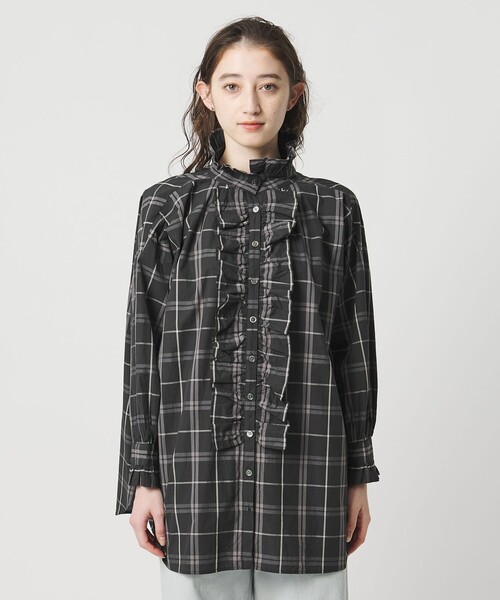 ユナイテッドアローズ別注 ダリア dahl'ia フリルチェックブラウス 別注】＜dahl'ia＞チェック フリルブラウス（Tシャツ/カットソー