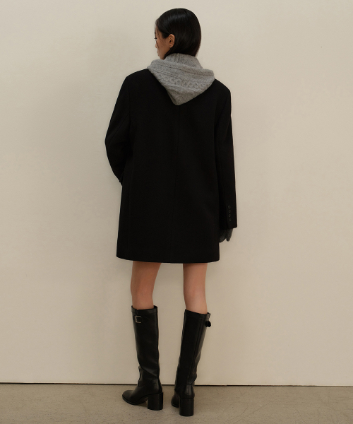 MUSINSA STANDARD WOMAN（ムシンサスタンダードウーマン）の「ウィメンズウールブレンドオーバーショルダーダブルハーフコート[ブラック]（チェスターコート・レディース・その他・SMALL/LARGE/MEDIUM/X-SMALL）」の3枚目の写真