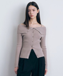 ウィメンズリブターンダウンオフショルダーガーディガン[ウォームグレー]