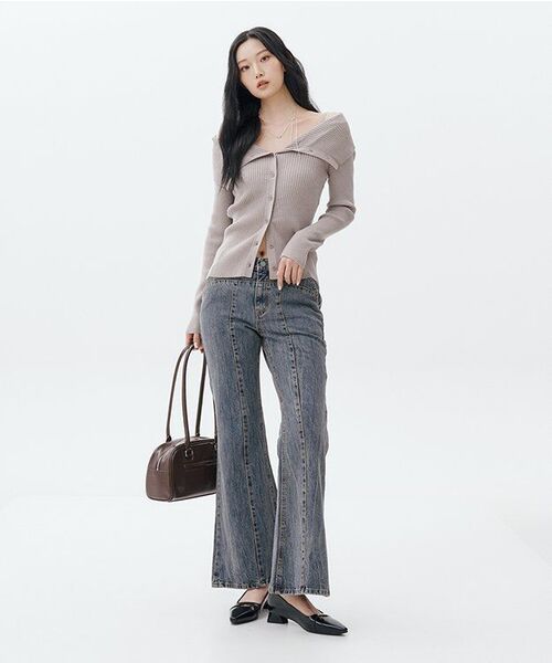 MUSINSA STANDARD WOMAN（ムシンサスタンダードウーマン）の「ウィメンズリブターンダウンオフショルダーガーディガン[ウォームグレー]（カーディガン/ボレロ・レディース・その他・LARGE/MEDIUM/SMALL/X-SMALL）」の8枚目の写真