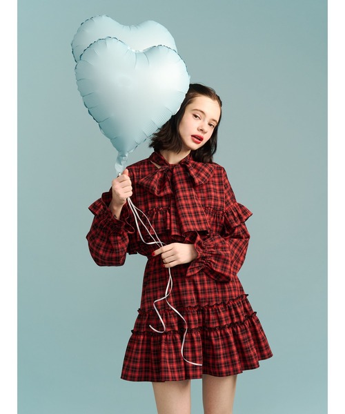 リボンタイフリルショルダーミニワンピース（ワンピース）｜jouetie