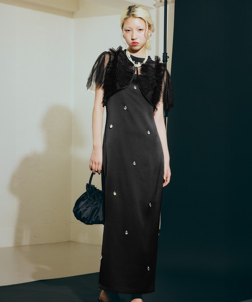 darial（ダリアル）の「【darial】satiin bijou set dress / サテンビジューセットドレス（ドレス・レディース・ブラック/ブルーグレー/イエロー・S/M）」の4枚目の写真