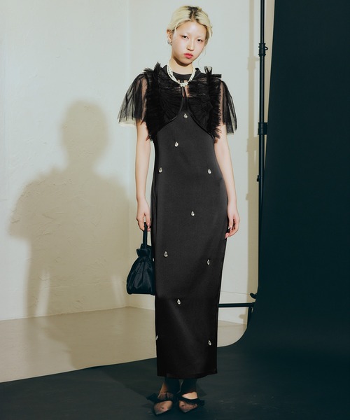 darial（ダリアル）の「【darial】satiin bijou set dress / サテンビジューセットドレス（ドレス・レディース・ブラック/ブルーグレー/イエロー・S/M）」の8枚目の写真