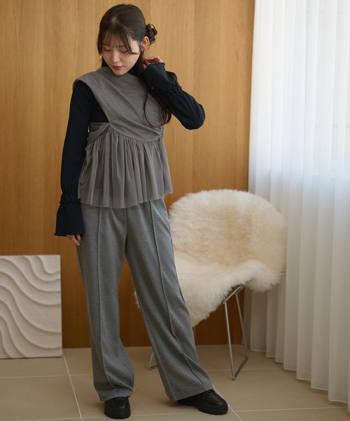 DAYRA(デイラ)の「ソリッドカラー センターライン ワイド ストレート パンツ(その他パンツ・レディース・ブラック/ブルーグレー/グレー/ネイビー・155/160/165)」の7枚目の写真