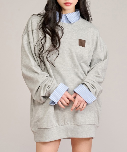 apres jour mignon(アプレジュールミニョン)の「パッチデザインスウェット(スウェット・レディース・杢グレー/ナチュラル/ピンク・フリー/LARGE)」の2枚目の写真