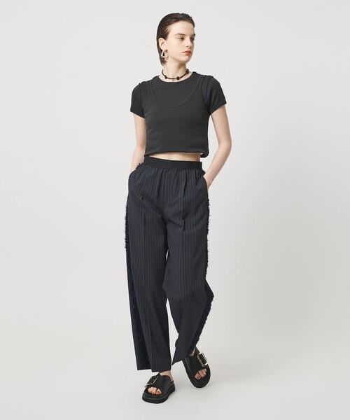 ASTRAET(アストラット)の「<ASTRAET>ストライプxカットジャガード ソクショウ パンツ(その他パンツ・レディース・ベージュ/ネイビー・00/1/0)」の8枚目の写真