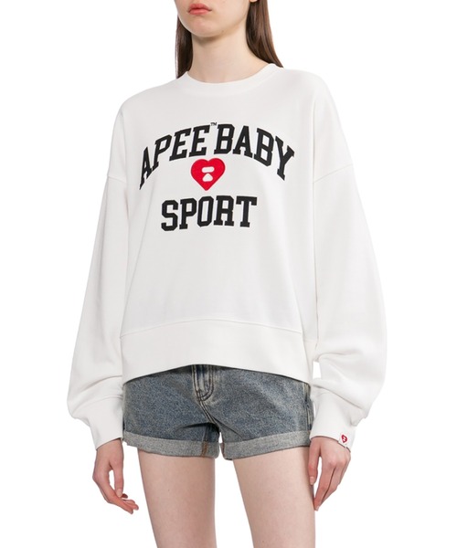 APEE BY A BATHING APE(エイピーバイアベイシングエイプ)の「APPLIQUE PATCH AND HEART EMBROIDERY SWEAT SHIRT(スウェット・レディース・グレー/ホワイト/ネイビー・SMALL/X-SMALL)」の4枚目の写真