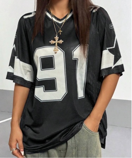 almo(アルモ)の「アメリカンフットボール シャツ Y2K 韓国 ヒップホップ(BDS)(Tシャツ/カットソー・メンズ・ブラック/ホワイト/ピンク・FREE)」の5枚目の写真