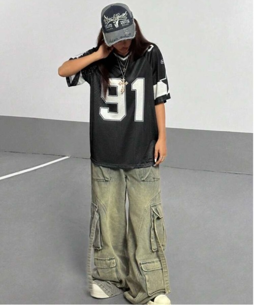 almo(アルモ)の「アメリカンフットボール シャツ Y2K 韓国 ヒップホップ(BDS)(Tシャツ/カットソー・メンズ・ブラック/ホワイト/ピンク・FREE)」の6枚目の写真