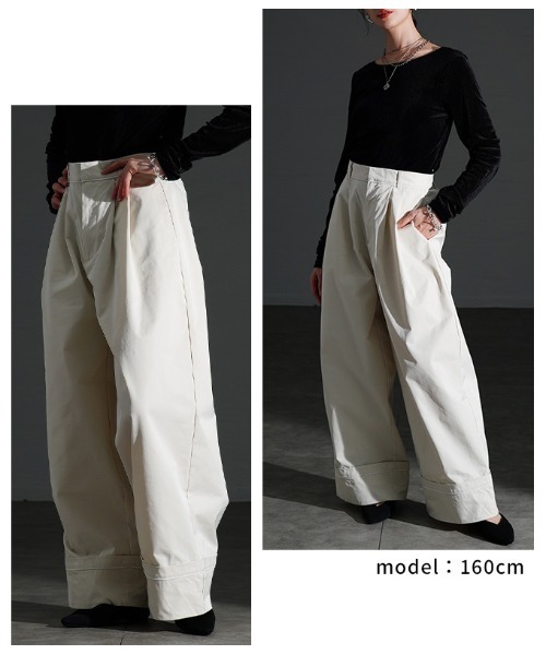 Sawa a la mode(サワアラモード)の「パイピングラインツイルタックワイドパンツ(その他パンツ・レディース・アイボリー/ブラック・FREE)」の10枚目の写真