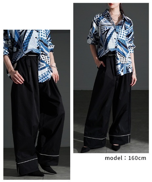 Sawa a la mode(サワアラモード)の「パイピングラインツイルタックワイドパンツ(その他パンツ・レディース・アイボリー/ブラック・FREE)」の16枚目の写真