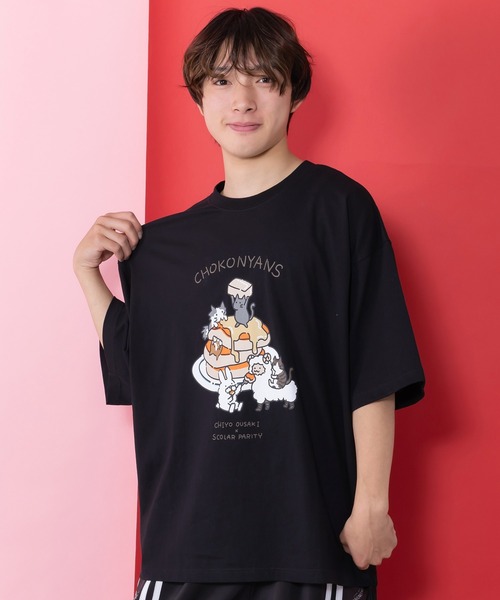 ScoLar Parity（スカラーパリティ）の「361110：桜咲千依さんコラボ第5弾 ちょこにゃんず パンケーキTシャツ（Tシャツ/カットソー・レディース・オフホワイト/ブラック/サックスブルー・M）」の12枚目の写真