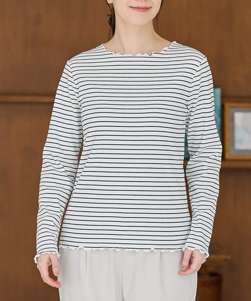Honeys(ハニーズ)の「メロー使いトップス(Tシャツ/カットソー・レディース・ブラック×ベージュ/ライム/アイボリー/ホワイト×ブラック/ブラック・L/LL/M/S)」の21枚目の写真
