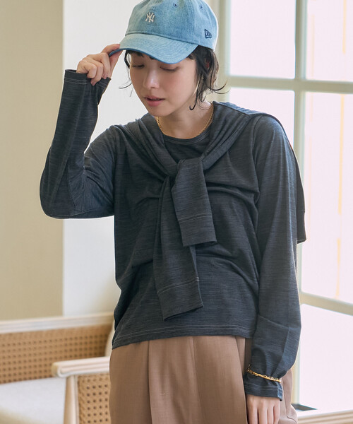 FREAK'S STORE(フリークスストア)の「とろみシアー ステッチ ロンT(Tシャツ/カットソー・レディース・チャコール/ベージュ/オフホワイト/ピンク・フリ-)」の3枚目の写真