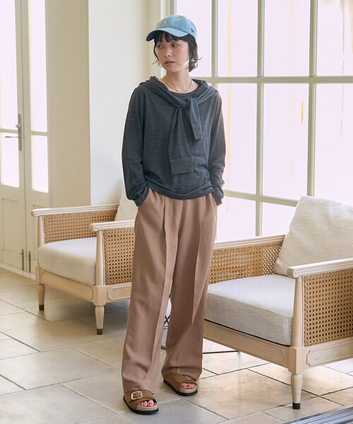 FREAK'S STORE(フリークスストア)の「とろみシアー ステッチ ロンT(Tシャツ/カットソー・レディース・チャコール/ベージュ/オフホワイト/ピンク・フリ-)」の5枚目の写真