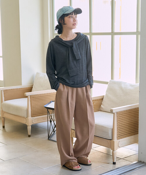 FREAK'S STORE(フリークスストア)の「とろみシアー ステッチ ロンT(Tシャツ/カットソー・レディース・チャコール/ベージュ/オフホワイト/ピンク・フリ-)」の6枚目の写真