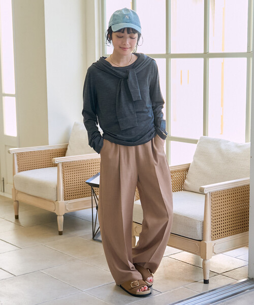 FREAK'S STORE(フリークスストア)の「とろみシアー ステッチ ロンT(Tシャツ/カットソー・レディース・チャコール/ベージュ/オフホワイト/ピンク・フリ-)」の7枚目の写真