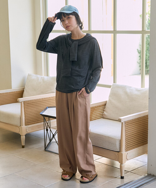FREAK'S STORE(フリークスストア)の「とろみシアー ステッチ ロンT(Tシャツ/カットソー・レディース・チャコール/ベージュ/オフホワイト/ピンク・フリ-)」の9枚目の写真