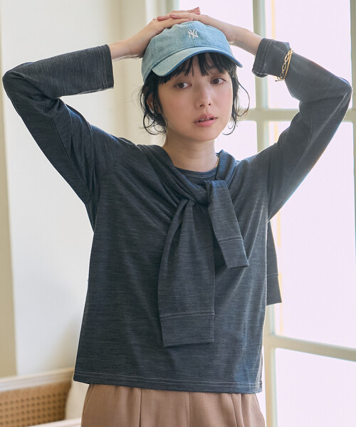 FREAK'S STORE(フリークスストア)の「とろみシアー ステッチ ロンT(Tシャツ/カットソー・レディース・チャコール/ベージュ/オフホワイト/ピンク・フリ-)」の10枚目の写真
