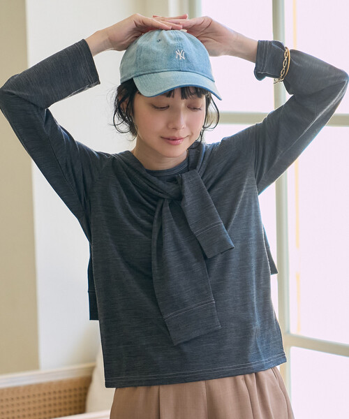 FREAK'S STORE(フリークスストア)の「とろみシアー ステッチ ロンT(Tシャツ/カットソー・レディース・チャコール/ベージュ/オフホワイト/ピンク・フリ-)」の11枚目の写真