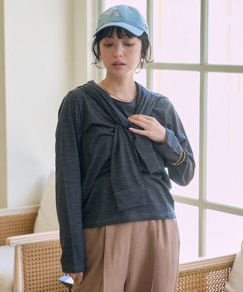 FREAK'S STORE(フリークスストア)の「とろみシアー ステッチ ロンT(Tシャツ/カットソー・レディース・チャコール/ベージュ/オフホワイト/ピンク・フリ-)」の12枚目の写真
