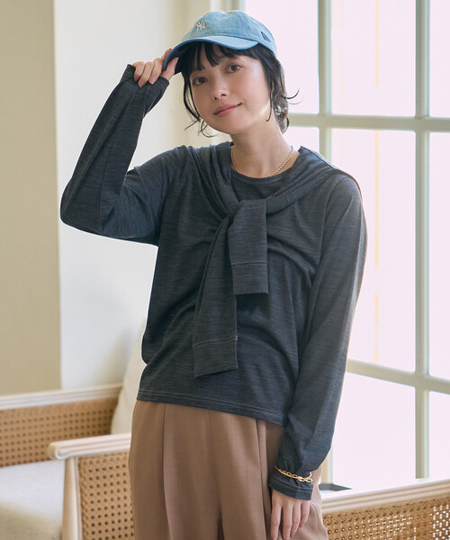 FREAK'S STORE(フリークスストア)の「とろみシアー ステッチ ロンT(Tシャツ/カットソー・レディース・チャコール/ベージュ/オフホワイト/ピンク・フリ-)」の13枚目の写真