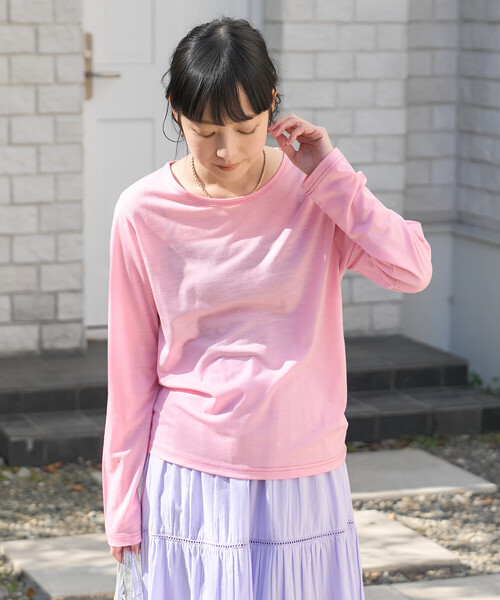 FREAK'S STORE(フリークスストア)の「とろみシアー ステッチ ロンT(Tシャツ/カットソー・レディース・チャコール/ベージュ/オフホワイト/ピンク・フリ-)」の18枚目の写真
