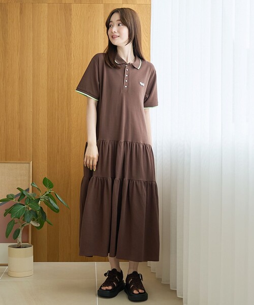 coen(コーエン)の「【Penneys(ぺニーズ)別注】配色ライン ティアードポロ襟ワンピース(ワンピース・レディース・オレンジ/ブラック/ブラウン・L/M)」の3枚目の写真