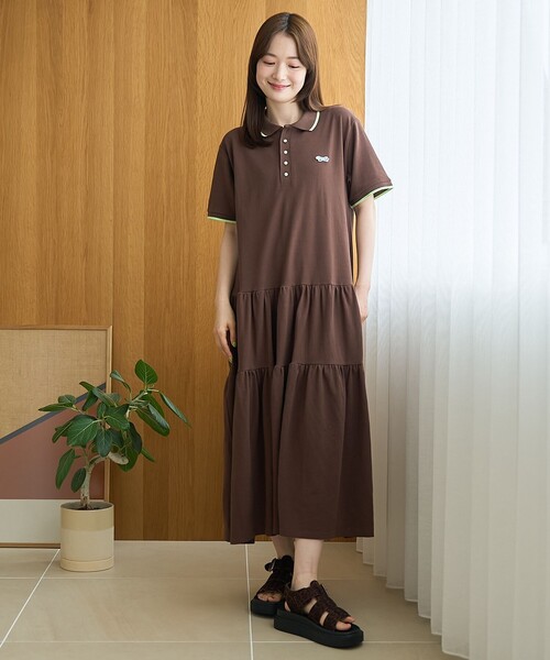 coen(コーエン)の「【Penneys(ぺニーズ)別注】配色ライン ティアードポロ襟ワンピース(ワンピース・レディース・オレンジ/ブラック/ブラウン・L/M)」の10枚目の写真