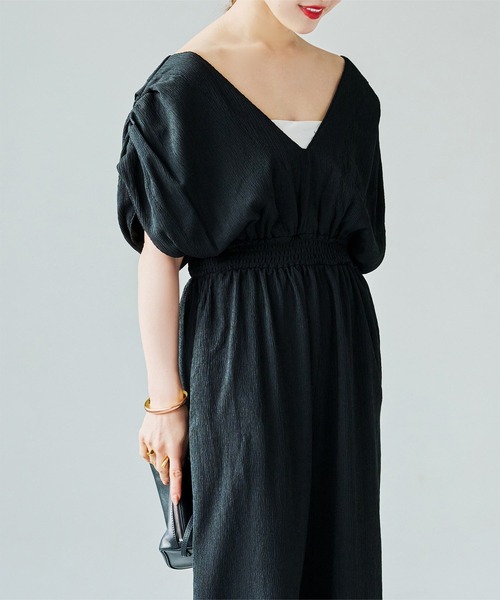 KOBE LETTUCE（コウベレタス）の「[ 田中亜希子さんコラボ ] 選べるサイズ深Vネックオールインワン（つなぎ/オールインワン・レディース・モカ/ブラック/ブルー・PM/M）」の10枚目の写真