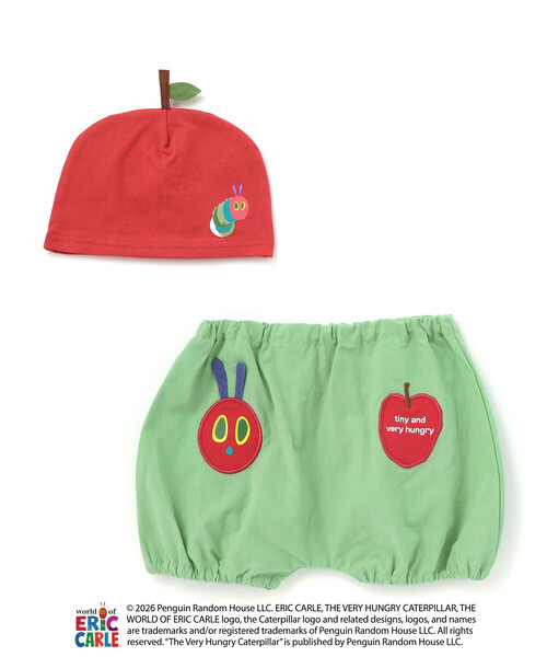 SLAP SLIP BABY(スラップスリップベビー)の「【絵本コラボ-はらぺこあおむし-】無地&チェック柄パンツ+帽子セットベビー(70~80cm)(その他ベビーウェア・キッズ・グリーン系その他/レッド系その他・FREE)」の2枚目の写真