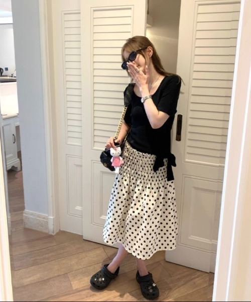 Ritzy（リッツィー）の「ドット柄　ギャザースカート（スカート・レディース・ベージュ・M）」の9枚目の写真