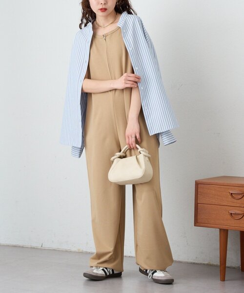 CIAOPANIC TYPY（チャオパニックティピー）の「フロントZIP裾ドロストオールインワン（つなぎ/オールインワン・レディース・ブラック/チャコールグレー/ベージュ・LARGE/MEDIUM/SMALL）」の3枚目の写真