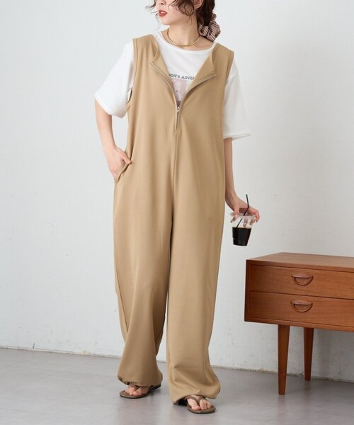 CIAOPANIC TYPY（チャオパニックティピー）の「フロントZIP裾ドロストオールインワン（つなぎ/オールインワン・レディース・ブラック/チャコールグレー/ベージュ・LARGE/MEDIUM/SMALL）」の5枚目の写真