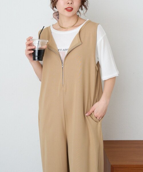 CIAOPANIC TYPY（チャオパニックティピー）の「フロントZIP裾ドロストオールインワン（つなぎ/オールインワン・レディース・ブラック/チャコールグレー/ベージュ・LARGE/MEDIUM/SMALL）」の6枚目の写真