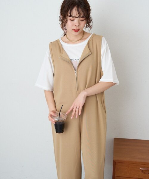 CIAOPANIC TYPY（チャオパニックティピー）の「フロントZIP裾ドロストオールインワン（つなぎ/オールインワン・レディース・ブラック/チャコールグレー/ベージュ・LARGE/MEDIUM/SMALL）」の7枚目の写真