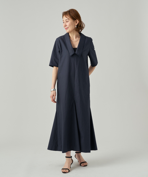 VERMEIL par iena（ヴェルメイユパーイエナ）の「Cotton Linen Flare Dress（ワンピース・レディース・ネイビー/ホワイト・38/36）」の3枚目の写真