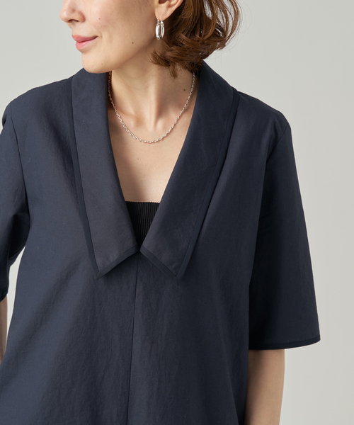 VERMEIL par iena（ヴェルメイユパーイエナ）の「Cotton Linen Flare Dress（ワンピース・レディース・ネイビー/ホワイト・38/36）」の6枚目の写真