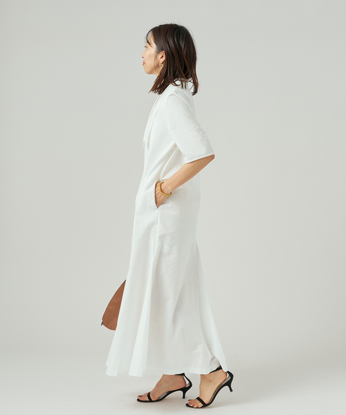 VERMEIL par iena（ヴェルメイユパーイエナ）の「Cotton Linen Flare Dress（ワンピース・レディース・ネイビー/ホワイト・38/36）」の10枚目の写真