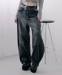 グランジ系ワイドバギーバルーンバレルデニムパンツ