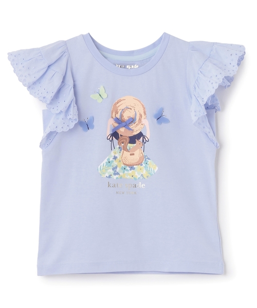 kate spade new york kids(ケイトスペードニューヨーク)の「ガールインストローハットTシャツ(Tシャツ/カットソー・キッズ・サックスブルー/オフホワイト・130cm/120cm/110cm/100cm/140cm/90cm)」の1枚目の写真
