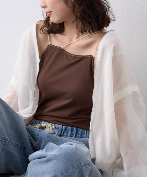 CIAOPANIC TYPY（チャオパニックティピー）の「【吸水速乾】2way配色カップ付きキャミソール（タンクトップ・レディース・オフホワイト/チャコールグレー/ブラウン/ブラック・FREE）」の4枚目の写真