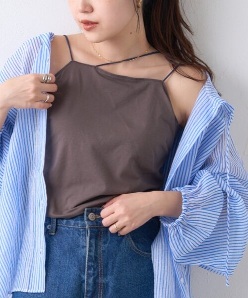 CIAOPANIC TYPY（チャオパニックティピー）の「【吸水速乾】2way配色カップ付きキャミソール（タンクトップ・レディース・オフホワイト/チャコールグレー/ブラウン/ブラック・FREE）」の9枚目の写真