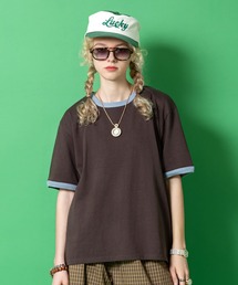 a.p.o.v. クロップド丈オーバーサイズリブリンガーTシャツ