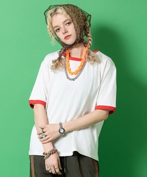 a.p.o.v. クロップド丈オーバーサイズリブリンガーTシャツ