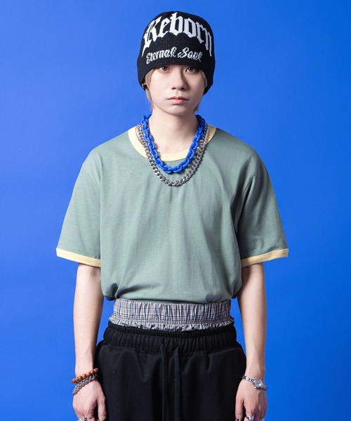 a.p.o.v.（エーピーオービー）の「a.p.o.v. クロップド丈オーバーサイズリブリンガーTシャツ（Tシャツ/カットソー・メンズ・ミント/ネイビー/ホワイト/ブラウン・ONESIZE）」の3枚目の写真