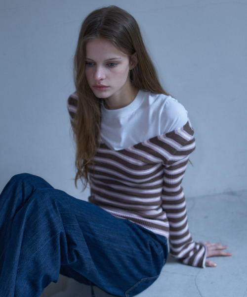 LARTIGENT(ラーティゼン)の「L23 STRIPE DEEP V-NECK KNIT(BROWN)(ニット/セーター・レディース・その他・FREE)」の3枚目の写真