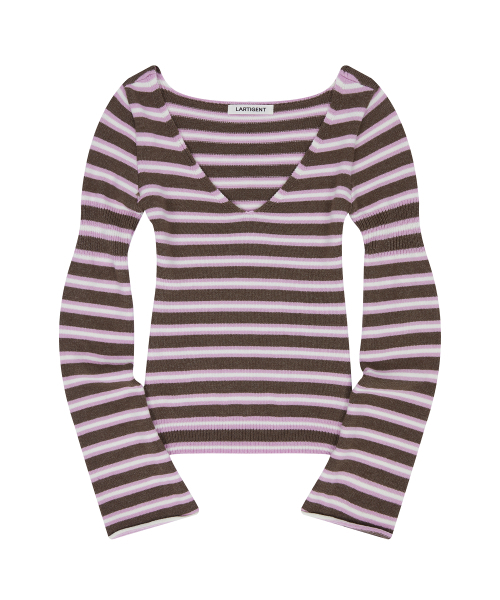 LARTIGENT(ラーティゼン)の「L23 STRIPE DEEP V-NECK KNIT(BROWN)(ニット/セーター・レディース・その他・FREE)」の5枚目の写真